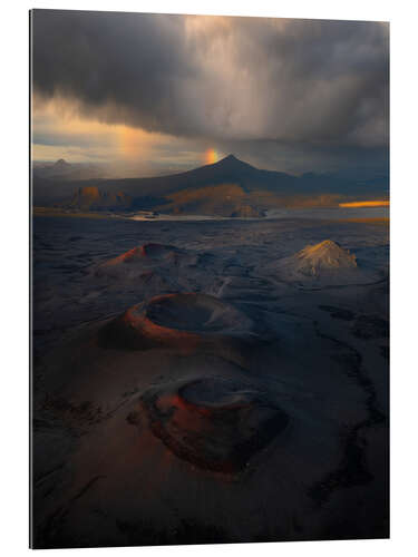 Gallery print Volcano craters in the Highlands of Iceland with a rainbow