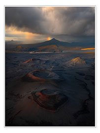 Tableau  Volcano craters in the Highlands of Iceland with a rainbow - Jos Pannekoek