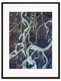 Gerahmter Kunstdruck Gletscherfluss in den Highlands in Island von oben