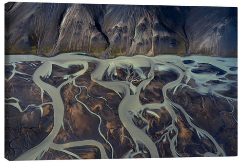Tableau sur toile Glacier river in the Highlands in Iceland seen from above