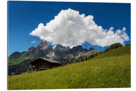 Gallery Print Almwiese mit Berghütte und Wolkenbildung im Sommer