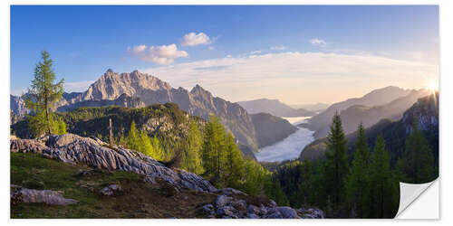 Wandsticker Sonnenaufgang über Königssee im Nebel