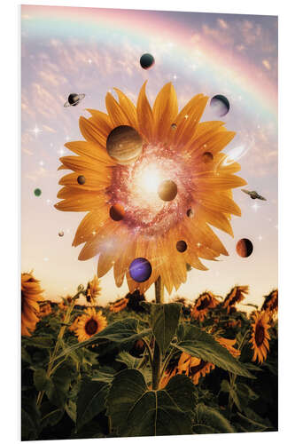 PVC print Sunflower surrounded by the planets of the solar system