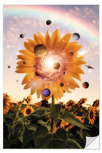 Wall sticker Sunflower surrounded by the planets of the solar system