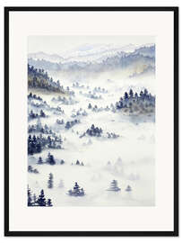 Gerahmter Kunstdruck Winterlandschaft mit Nadelbäumen