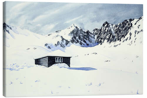 Quadro em tela Cabin surrounded by snow and mountains