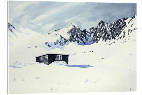 Galleriprint Cabin surrounded by snow and mountains
