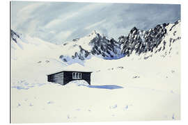 Galleriataulu Cabin surrounded by snow and mountains
