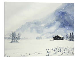 Quadro em plexi-alumínio Remote cabin in the snowstorm