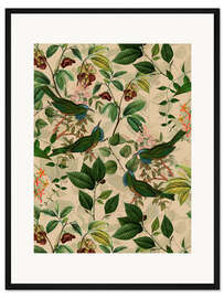 Gerahmter Kunstdruck Tropische Vögel im Vintage Dschungel