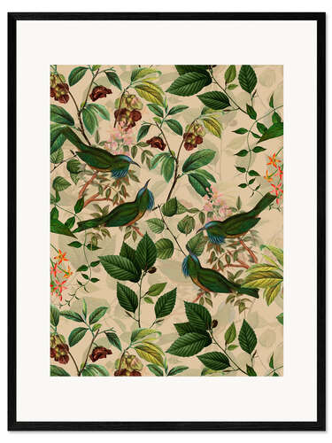 Impression artistique encadrée Tropical Birds in the Vintage Jungle