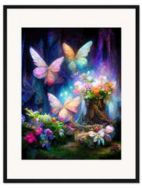 Gerahmter Kunstdruck Schmetterlinge im Feengarten