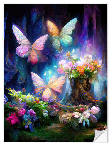 Självhäftande poster Butterflies in the fairy garden