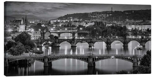 Canvas-taulu Vltava bridges in Prague in the evening