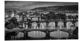 Print på skumplade Vltava bridges in Prague in the evening