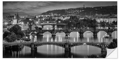 Vinilo para la pared Vltava bridges in Prague in the evening