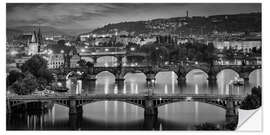 Selvklebende plakat Vltava bridges in Prague in the evening