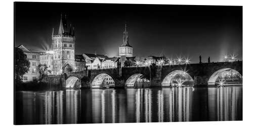 Aluminiumsbilde Night impression of the Charles Bridge in Prague