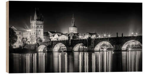 Puutaulu Night impression of the Charles Bridge in Prague