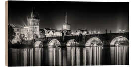 Tableau en bois Night impression of the Charles Bridge in Prague