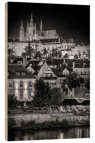 Wood print Prague Castle and St. Vitus Cathedral at Night