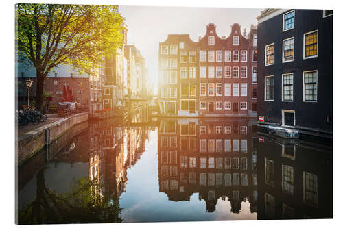 Tableau en verre acrylique Sunrise in the canals of Amsterdam, Netherlands