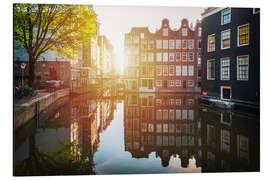 Aluminium print Sunrise in the canals of Amsterdam, Netherlands