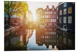 Foam board print Sunrise in the canals of Amsterdam, Netherlands