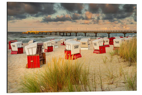 Aluminium print Beach chairs at sunset on Usedom