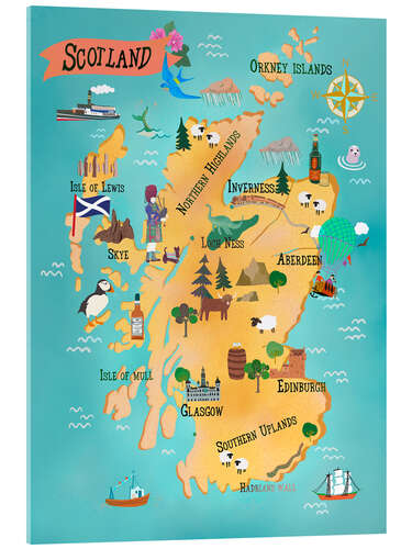 Acrylglas print Scotland, Map With Sights