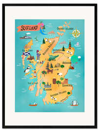 Impresión de arte enmarcada Scotland, Map With Sights