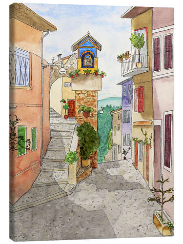 Quadro em tela Colorful village alley in Italy