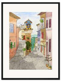 Gerahmter Kunstdruck Bunte Dorfgasse in Italien