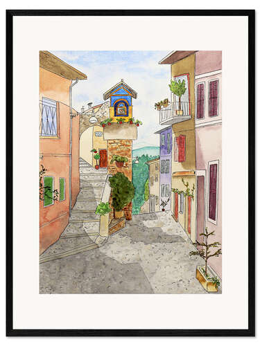 Framed art print Colorful village alley in Italy