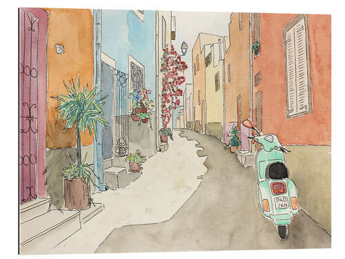 Galleritryck Mediterranean alley in summer with scooter