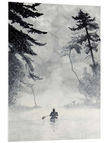 Tableau en PVC Watercolor landscape with canoe