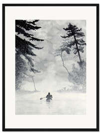 Gerahmter Kunstdruck Aquarell-Landschaft mit Kanu