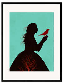 Ingelijste kunstdruk The Girl and the Red Raven