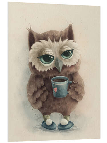 Print på skumplade Cute Owl with a Cup of Tea