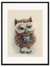 Gerahmter Kunstdruck Süße Eule mit einer Tasse Tee