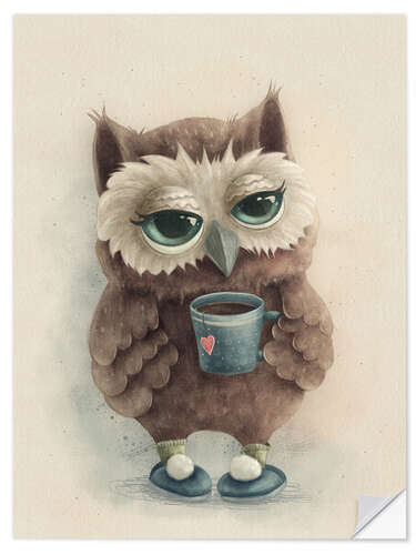 Wall sticker Cute Owl with a Cup of Tea