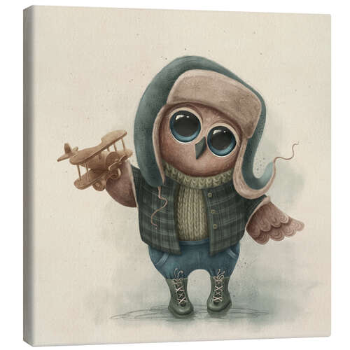 Canvas print Cute Owl with Plane Toy