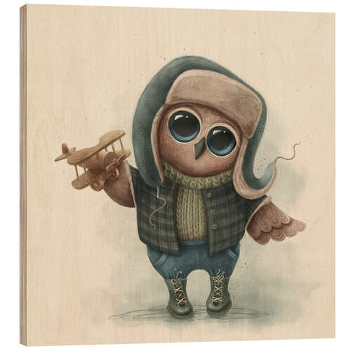 Puutaulu Cute Owl with Plane Toy