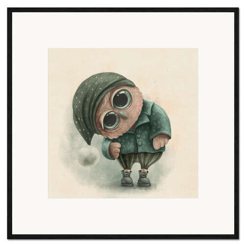 Innrammet kunsttrykk Cute owl with a sleepy hat