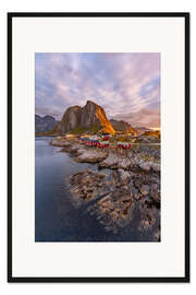 Gerahmter Kunstdruck Sonnenaufgang auf den Lofoten in Norwegen