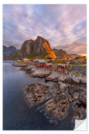 Selvklebende plakat Sunrise on Lofoten in Norway