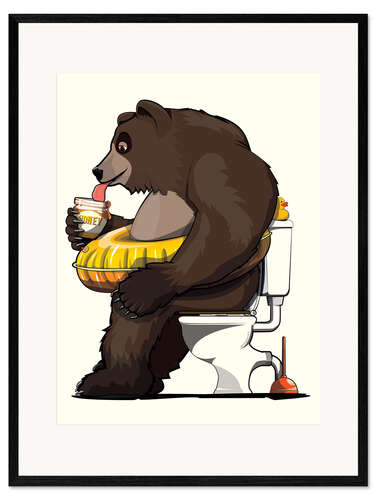 Impresión de arte enmarcada Brown Bear on the toilet