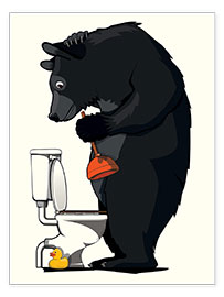 Póster Black Bear Unblocking Toilet