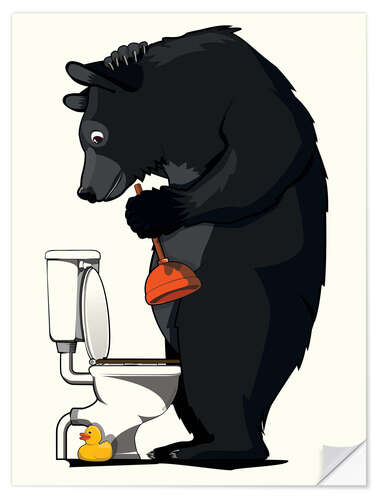 Naklejka na ścianę Black Bear Unblocking Toilet