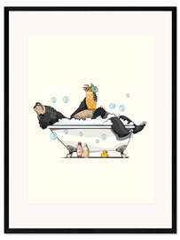 Impression artistique encadrée Sloth Bear in the Bath